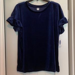 NWT Navy Velvet Ruffle Sleeve Top